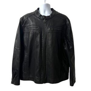 Wilsons Leather Mens Black Leather Cafe Racer Moto Jacket XXL